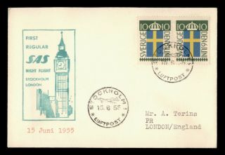 Dr Who 1955 Sweden Stockholm To Gb London Sas First Night Flight C135993