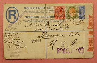 1916 South Africa H&g C1a Registered Letter Stationery Nysltrom Wwi Censor