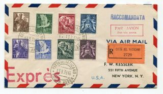 Vatican City 1938 Registered Express Airmail Cover - Sent To York,  Usa