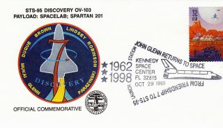 1998 Sts - 95 Launch,  John Glenn Return To Space,  Shuttle Patch Cachet W/insert