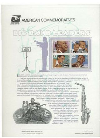3096 - 99 32c Big Band Leaders Usps 497 Commemorative Stamp Panel