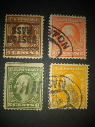 4 Us Stamps,  Scott S 334,  336,  337 & 338,  Pf.  12 Washingtons,  1908 - 1909