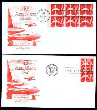 C60a,  C61 7¢ Red Jet Booklet Pane Of 6,  Coil Pair Auguist 19 1960 Saint Louis