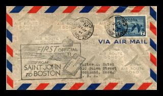 Dr Jim Stamps Saint John Boston Airmail First Flight Canada Cover