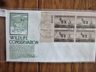 Pronghorn Antelope Wildlife Conservation 1956 Plate Block Anderson Cachet Fdc