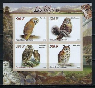 M1617 Nh 2015 Imperf Souvenir Sheet Of 4 Birds Of Prey Unusual Owls