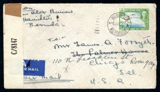 Bermuda - 1944 Kgvi Airmail Censor Cover To Chicago,  Usa,  Redirected