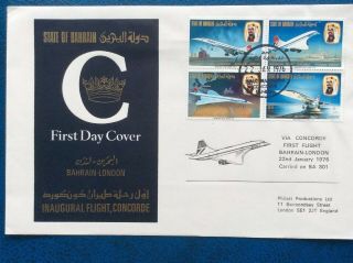 Concorde Extra Large First Day Cover Bahrain London.  Inaugural Flight.  22jan 1976.