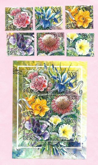 Zealand.  2001.  Garden Flowers Commemorative Stamp Set (6).  & Ms Vfu