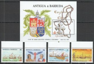 K198 Antigua & Barbuda Ships Columbus 1106 - 09 Michel 14 € Bl,  Set Mnh Stamps