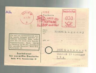 1950 Berlin West Germany Meter Postcard Cover To Usa