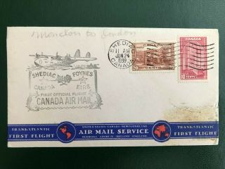 Canada,  1939 First Flight Cover Flown Shediac To London,  Canada