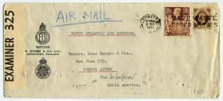 Gb 1941 Wwii Leicester Commercial Airmail Censor Cover To Argentina At 3/6d Rate