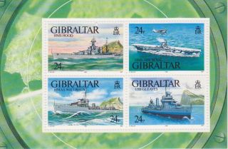 Gibraltar Mini Sheet Warships Hms Ark Royal,  Hms Hood,  Hmas Waterhen,  Uss Gleav