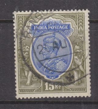India,  1913 Kgv Star Watermark,  15r.  Blue & Olive, .
