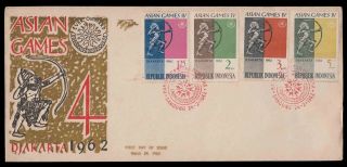 Indonesia Djarkata 1962 Asian Games 4 Values Complete Set On Cover From Bandung