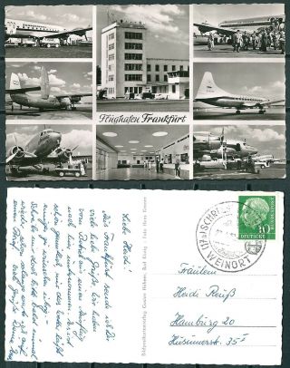 Germany 1957 Aviation Postcard Frankfurt Airport,  Wine Related Pmk - Cag 020719