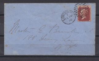 Lot:31050 Gb Qv Cover Sg44 1d Red Plate On Cover London Dated 14 Feb 1870