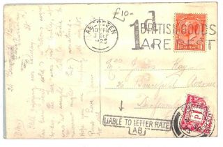 An134 1925 Gb Postage Dues Scotland Aberdeen Postcard Liable To Letter Rate