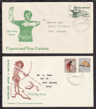Papua Guinea 1962 3s Policeman & 1963 Bird Phalanger First Day Cover (l037)