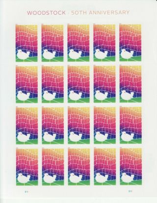 Woodstock 50th Anniversary Stamp Sheet - - Usa 5409 Forever 2019 Musice