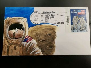 Another Us Fdc 1989 $2.  40 Moon Landing Hand Painted Dylhoff ? Cachet