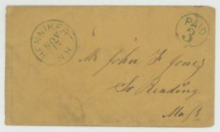 Mr Fancy Cancel Stampless Cover Blue Henniker Nh Cds Paid Over 3 In Circle