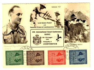 Liechtenstein Boy Scouts Postcard Signed By Prince Emmanuel