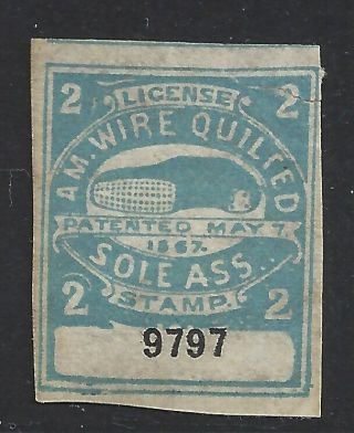 License & Royalty Stamp A M Wire Quilted Sole Assn 2 Patented May 1 1867