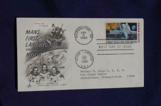 First Moon Landing 10c Airmail Stamp Fdc Artcraft Cachet Sc C76 09454 Addressed
