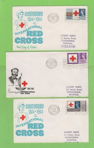 G.  B.  1963 Red Cross Set On Three First Day Covers,  Sheringham
