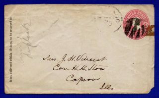 Us 1864 U58 Fancy Cancel Pink Early Postal Stationery Entire Cover Capron Il