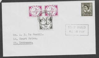 Jersey Qeii 1970 Cover Stamp Invalid 8d Postage Due Jersey Channel Islands Cds