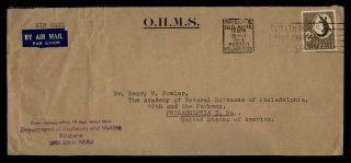 Dr Who 1953 Australia Brisbane Slogan Cancel Airmail To Usa Ohms E53458