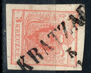 Austria 1850 Stamp Sc.  3 Type I Kratzau Czech Linear Cancellation 2