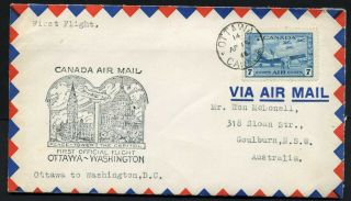 Canada 1946 - Ottawa To Washington - Air Mail First Flight Cover