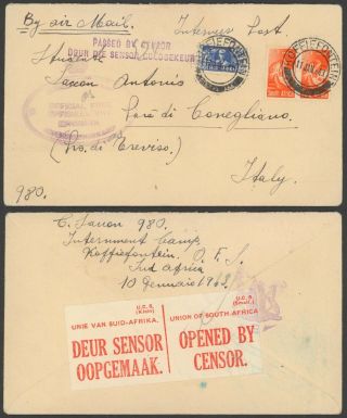 South Africa Wwii 1943 - Cover To Treviso Italy - Censor 34820/3