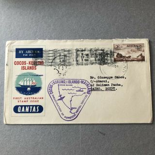 Z) Air Mail Cover First Flight Australia To Egypt Cocos Isalnd 1955 Qantas