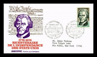 Dr Jim Stamps American Independence Bicentennial Fdc Andorra Cover