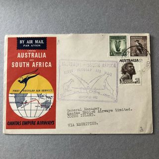 Z) Air Mail Cover First Flight Australia To South Africa Cocos Isalnd 1952
