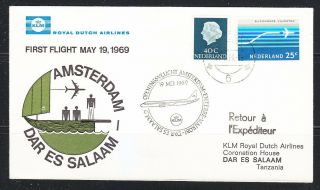 Netherlands - 1969 - First - Flight - Cover - Amsterdam - Dar - Es - Salaam - Tanzania Holland