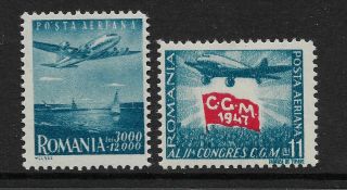 Romania 1947,  2 X Airmail Stamps,  (mounted)