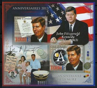 M1354 Mnh 2013 Imperf Souvenir Sheet Of 2 Diff.  Pres.  John F.  Kennedy & Family