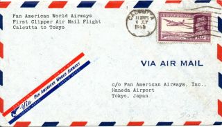 India 1948 First Flight Cover Calcutta To Tokyo B/s With Kgvi 14as Sg277