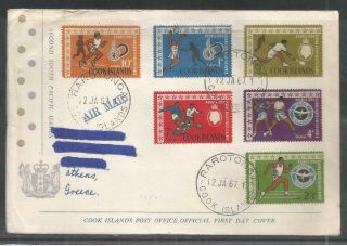 Cook Islands 1967 Fdc " 2nd South Pacific Games " Posted To Athens