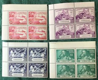 Gibraltar - 1949 75th Anniversary Upu Set Of 4 Blocks Of 4 Stamps,  Sg136 - 39,  Mnh