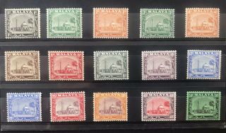 Malaya Malaysia Selangor.  1935 Sg 68 - 82.  Mosque Issues.  Mlh/mh.  Full Set To 50c