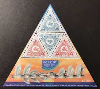 Zealand Pacific 97 Stamp Exhibition Sheet Triangle Shape Pigeon Centenary