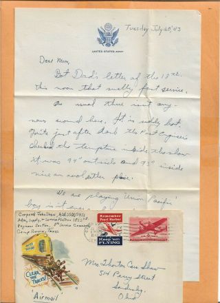 Ww Ii Patriotic Cover Camp Bowie Texas 1943 Letter To Mom