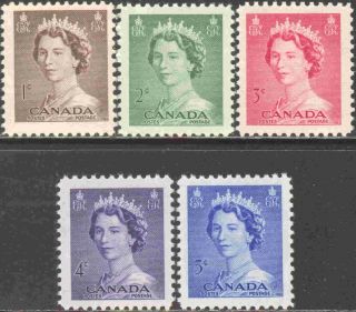 1953 Canada 325 - 9 Complete Nh Set Of 5 Queen Elizabeth Ii Karsh Portrait